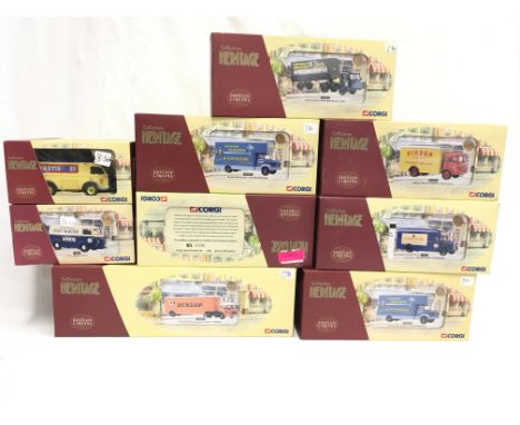 Nine Corgi Classics 1/50 scale Heritage Collection limited edition models, includes EX72915 Simca Cargo Fourgon, Pinder On Ic