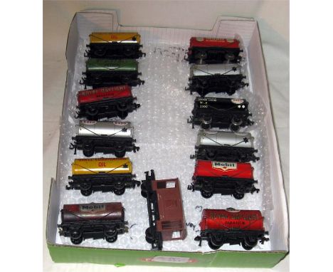 HORNBY DUBLO 12 x Petrol Tankers - 2 x Shell, 3 x Silver Esso, Black Esso, 2 x Mobil, Mobil Oil, 2 x Royal Daylight  Paraffin