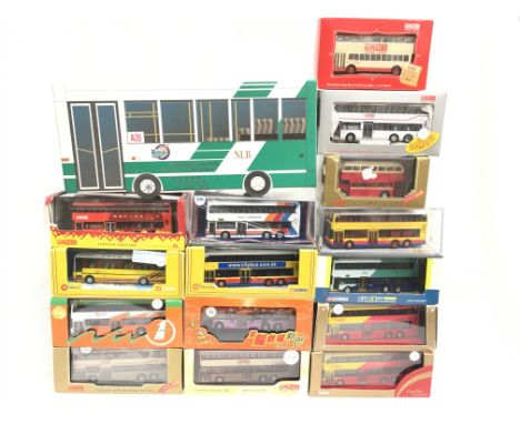 16 x EFE and Corgi Chinese 1/76 scale bus models, includes Corgi #42814 Dennis Dart SLF 25th Anniversary Issue by New Lantao 