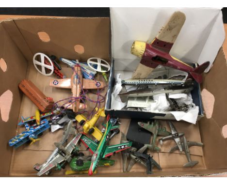Quantity of tinplate and plastic aircraft models by Palitoy and others, includes Marx (Japan) battery operated remote control
