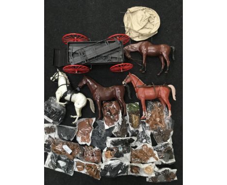Quantity of Marx Toys The Lone Ranger and other Western related items, includes prairie wagon, 4 x horse and a good quantity 