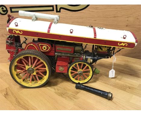 Burrell Showman's Traction Engine static model, 1 inch scale, apprentice built near Blackpool, red with yellow spoked wheels.