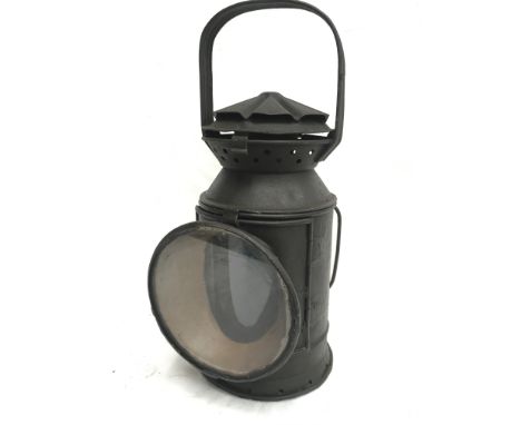 SER railway signal lamp with 'B' trademark, possibly by Bladon (Birmingham), three aspect with red and blue lens. Height 32.5