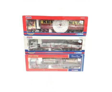 Three Corgi Classics 1/50 scale limited edition models: CC11910 ERF EC Series Flatbed Crane Trailer & Crushed Car Load, Brian