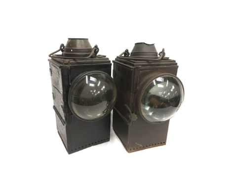 Two Lamp Manufacturing & Railway Supplies Ltd. Welch Patent lamps, one marked 'SR' Southern Rail (rear lens cracked, the othe
