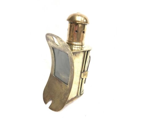 Victorian brass nautical binnacle lantern with domed chimney, folding handles and burner. Height 24cm.  