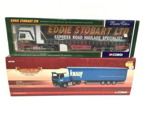 Corgi Hauliers of Renown 1/50 scale CC13812 Mercedes-Benz Actros Curtainside - Eddie Stobart Ltd./ Knauf. Together with Corgi