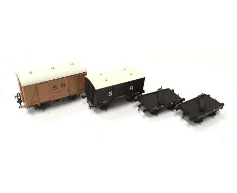 LAWRENCE Scale Models - 4 x Brass Kit built SR freight Wagons - 2 x SR Brown 10T Bolster Wagons #'s 37007 and 8 and a SR Ligh