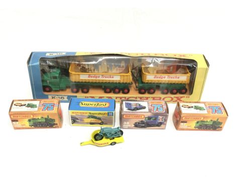 Lesney Matchbox K-16 King Size Dodge Tractor with Twin Tippers. Appears VG+ in VG box. Together with four Lesney Matchbox mod