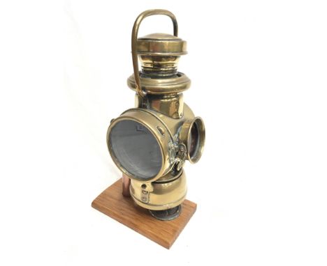 Joseph Lucas Ltd. (Birmingham) King of The Road No.535 brass automobile lamp with clear front lens and smaller red lens to si