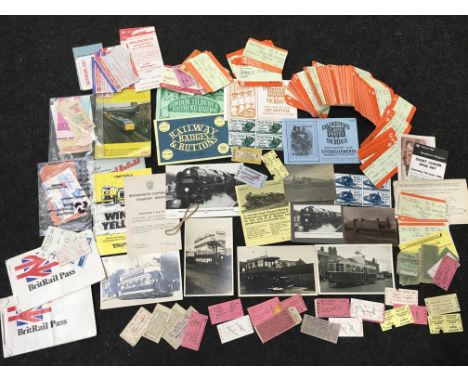 Quantity of railway tickets, appear mostly Poole to Bristol, together with a small selection of black and white tram pictures