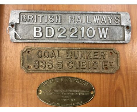 British Railways cast aluminium tender plate 'BD2210W' (30 x 7.5cm) together with a Coal Bunker plate in cast bronze (24cm x 
