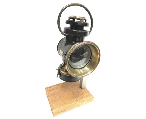 Clayton-Wright Bros. (Birmingham) Dekla automobile lamp with brass parts, clear glass lens, small red rear lens, side fitting