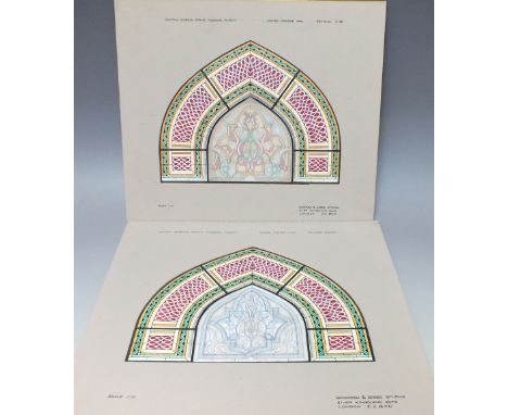 FOUR ARABIC STAINED GLASS WINDOW DESIGNS FROM THE STUDIOS OF GODDARD AND GIBBS LONDON, 'Central Bank on Oman, Portrait of His