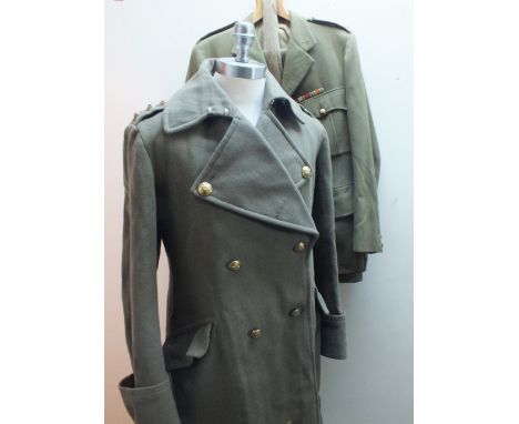 ARMED FORCES WORCESTER REGIMENT OFFICERS PATTERN BRITISH ARMY GREAT COAT, complete with bible, tie and collar in the pocket a