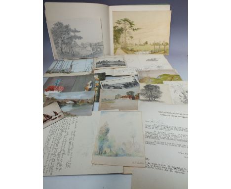HERBERT OSWALD LUMBY. Twentieth century British school, a folder of pencil drawings, various landscapes, mostly signed, avera