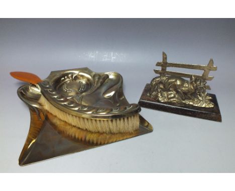 AN ART NOUVEAU CRUMB TRAY AND BRUSH, with Trident mark for Joseph Sankey &amp; Sons Ltd., Rd no 381304, together with a vinta
