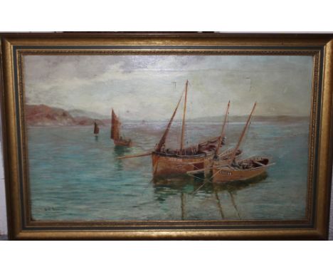 GEORGE WILLIAM GRAHAM (1841-1910). Fishing boats at rest, signed lower left, oil on canvas, framed, 45 x 75 cm, S/DCondition 