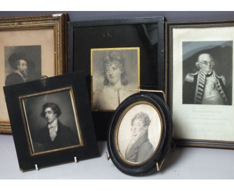 FIVE MINIATURE PORTRAIT STUDIES, to include Peter Rainier Admiral of The Blue, unsigned, engravings and lithographs on paper,