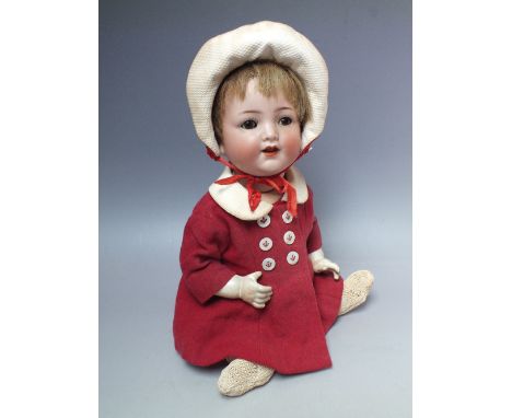 A VINTAGE BISQUE HEADED DOLL INDISTINCTLY MARKED S&amp;H 126 K&amp;R, probably Kammer &amp; Reinhardt,  jointed composition b