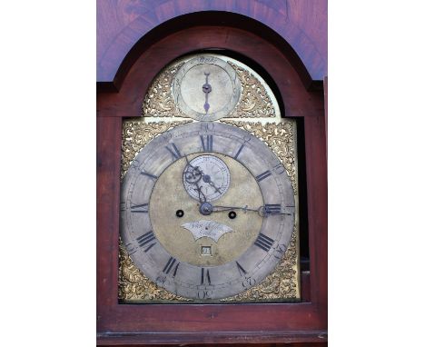 A 19TH CENTURY MAHOGANY CASED EIGHT DAY LONGCASE CLOCK BY JOHN SALDANO - LONDON, the brass and silvered dial with subsidiary 