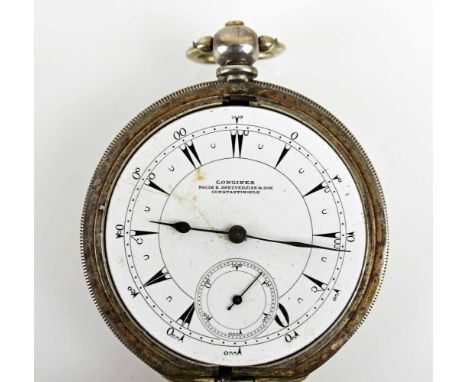 SCHLÜSSELUHR  Savonette, "Longines Nacib K. DJIZVEDJIAN &amp; Sohn, Constantinoble", Silbergehäuse 800 (leicht bestoßen), Met