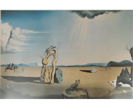 DALI  Salvador (1904 Figueres, Spanien - 1989 ebd.) "Schöpferlandschaft", Wüste mit Felsformation,Tieren im Vordergrund, Druc