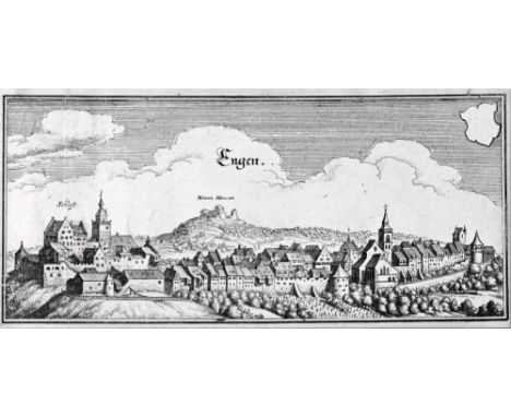 ENGEN  "Engen im Hegau", Blick auf die Stadt, Kupferstich von M. Merian, um 1643, 8,5x18,7cm (Abb.), PP, R