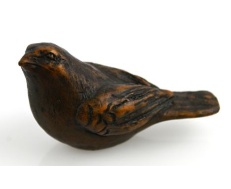 SPATZ vollrunde Skulptur, Entwurf K. Arentz, Metall brüniert, am Rand signiert, 98 datiert, L 10cm