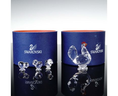 Lead crystal figurines made with colored crystal. The baby chicks have clear crystal body accented with jet crystal eyes and 