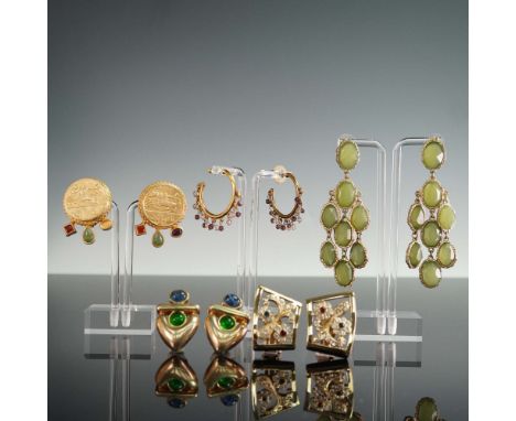 An assorted 5pc grouping of costume earrings, featuring a variety of styles and finishes. This collection includes two post-b