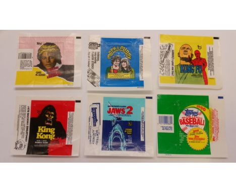 TOPPS, wax wrappers, inc. Jaws 2, King Kong, Kung Fu, Foldees, Baseball, Michael Jackson, Mork &amp; Mindy, New Kids on the B