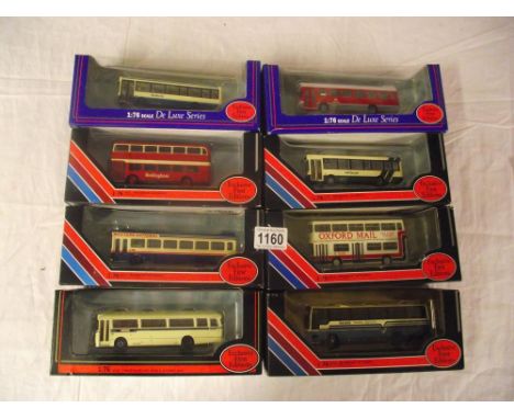 Box containing eight 176 scale Corgi Exclusive First Editions (EFE) toy bus models