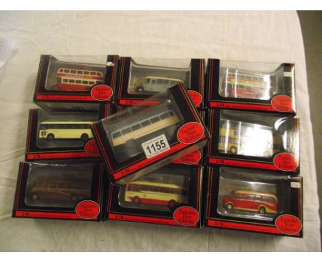 Box containing ten 176 scale Corgi Exclusive First Editions (EFE) toy bus models