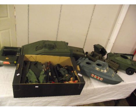 Three boxes containing various Action Man/Cherolee vehicles and accessories
