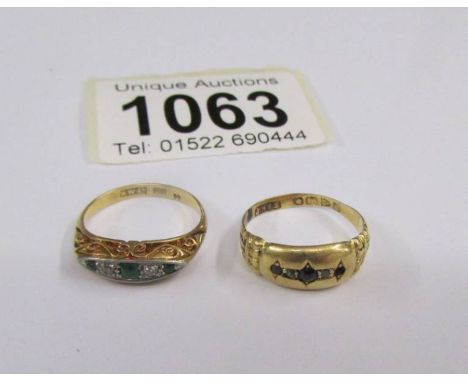 2 X 18ct gold rings, both size K.  5.6 grams.