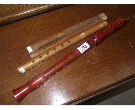 3 wooden recorder / flute wind instruments
