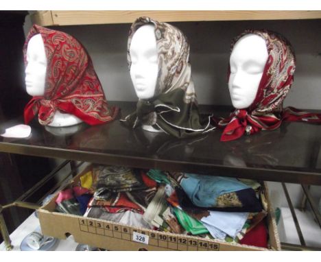 A quantity of vintage headscarves etc. (heads not included)