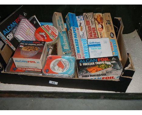A mixed lot of vintage kitchenalia, foil food trays etc., all in original packaging.