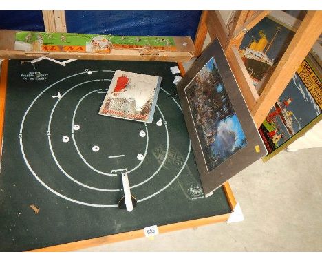 A vintage Balyna indoor cricket game and a quantity of metal signs.