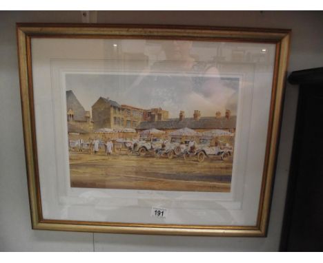 A framed and glazed Limited Edition print, Rossa's fleet (featuring early ice cream cars/vans)