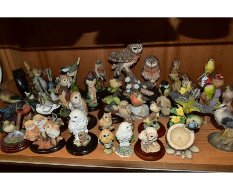 A COLLECTION OF OVER FORTY BIRD FIGURES IN PORCELAIN, RESIN AND COMPOSITION, ETC, including Royal Worcester 'Yellow Hammers' 