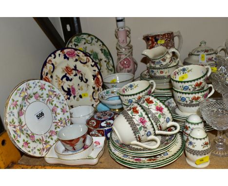 SPODE CHELSEA ROSE TEA/DINNER WARES, ETC, comprising six cups and saucers, six side plates, six dinner plates, teapot, milk, 