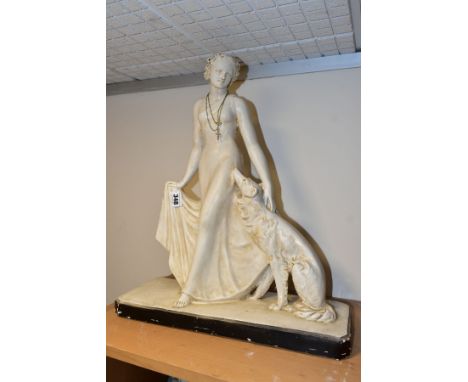 AFTER S. MELANI (1902-1934), a green painted plaster sculpture in the Art Deco manner, incised S.Malani to top of base, impre