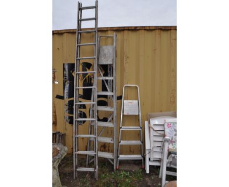 AN ALUMINIUM DOUBLE EXTENSION LADDER 300cm each ladder, and two pair of step ladders (3)
