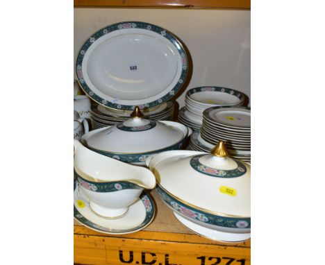 A ROYAL DOULTON HARTWELL PATTERN SECONDS DINNER SERVICE, comprising two oval twin handled tureens and covers (one chipped to 