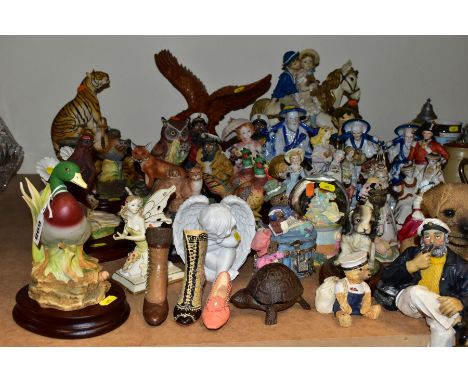 A COLLECTION OF DECORATIVE ORNAMENTS AND FIGURES, ETC, to include Kowa porcelain Red Grouse, Mallard, Red Fox, Common Snipe, 