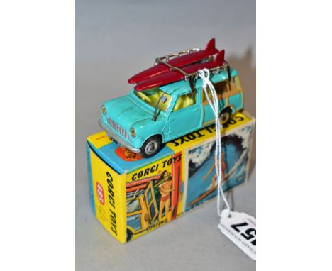 A BOXED CORGI TOYS MINI COUNTRYMAN SURFING, No 485, missing figure and leaflet, minor damage to roof rack but with two surf b