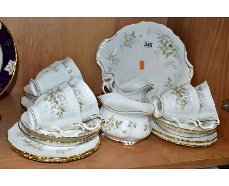 ROYAL ALBERT 'HAWORTH' TEASET, comprising cake/sandwich plate, milk jug, sugar bowl, six teacups, six saucers and six side pl