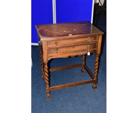 A WALKER &amp; HALL CANTEEN OF SILVER PLATED CUTLERY IN AN OAK CABINET, the oak cabinet with barley twist legs and two drawer